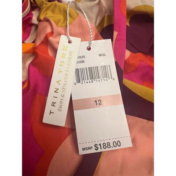 Trina Turk Women's Fan Faire One Piece Swimsuit Halter Plunge Size 12 - Picture 12 of 14